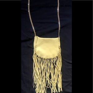 Zara Leather Fringe Purse Crossbody Yellow Bag